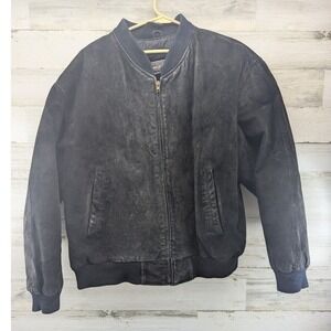 David‎ Taylor Mens Black Suede Leather Bomber Jacket Full Zip Ribbed Trim XL